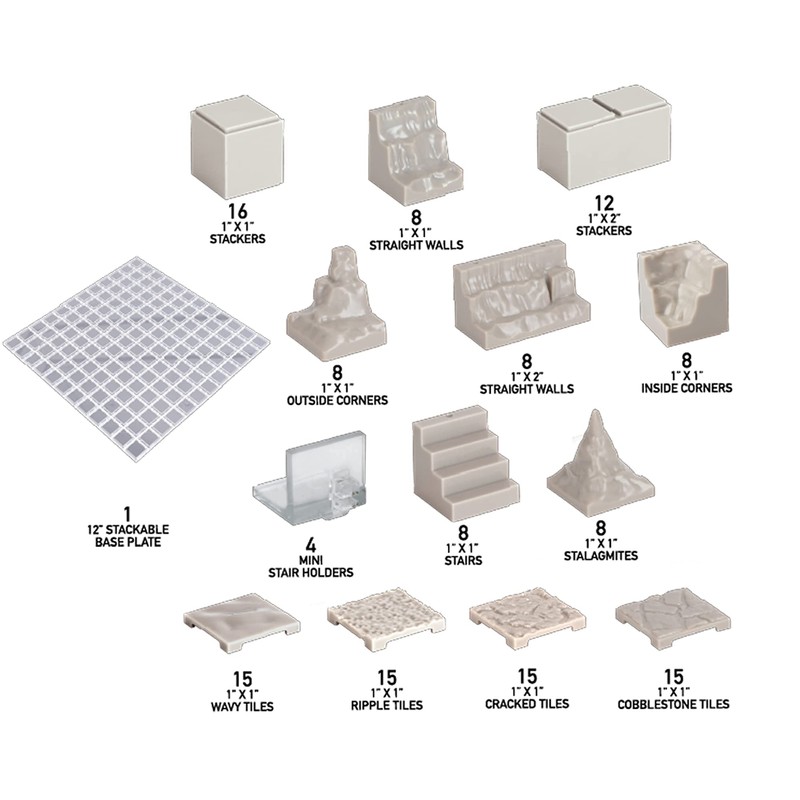 Monster Adventure Terrain- 141pc Paintable Cavern Set w Baseplate- Fully