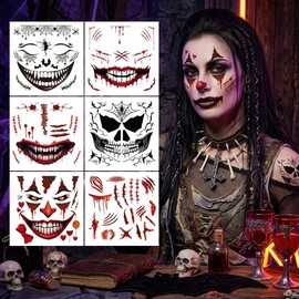 6 Sheets Halloween Face Tattoos, Halloween Scars Tattoos, Mouth Tattoo, Halloween Make Up Accessories
