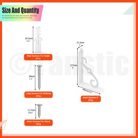 Tanstic 2 Pack 5 Inch Decorative Shelf Brackets, Heavy Duty Metal Wall Mounted Floating Shelf Bracket, L Shape Corner Brace Shelf Support Angle Brackets with Screws for DIY Open Shelving (White)