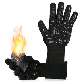 UTOI BBQ Grill Gloves, 1472°F Heat Resistant Barbecue Gloves Oven Mitts, Silicone Non-Slip Cooking Gloves for Kitchen, Grilling and Baking, EN407 Certified, 13 inch Long, Black, 1 Pair