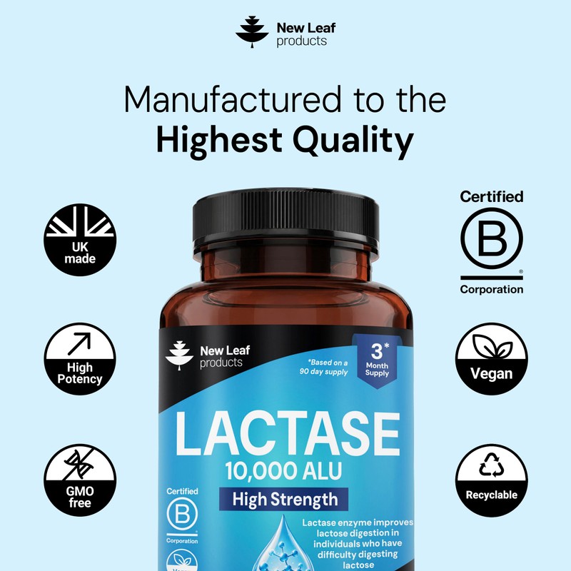 Lactase Tablets 10,000 ALU 180 Count, 3 Month Supply Lactase