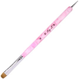 Ivy-L Premium 2 Ways French Gel Acrylic Nail Art Kolinsky Brush with Dotting Tool for Professional Manicure Nail Art Design Cuticle Clean-up + Pink Marble Acrylic Handle (Size # 12, Pink Marble)