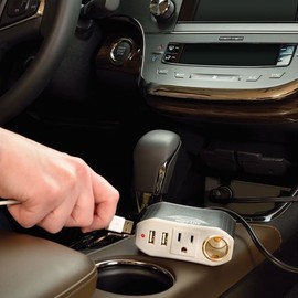 Tripp Lite 100W Car Power Inverter with 1 Outlet & 2 USB Charging Ports, Auto Inverter, Ultra Compact (PV100USB),Gray