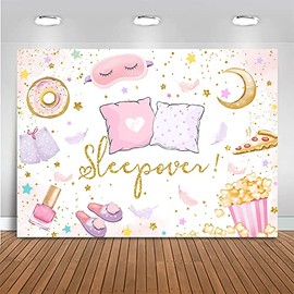 Mocsicka Mocsicka Slumber Party Backdrop for Girls Sleepover Party Decoration Pajama Pillow Fight Photography Background Spa Makeup Birthday Banner Supplies (White, 7x5ft(82x60 inch))