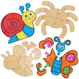 Baker Ross FC710 Bug Wooden Jigsaw Puzzles - Pack of 5, Craft Kits for Kids, Painting Wood Crafts Puzzle
