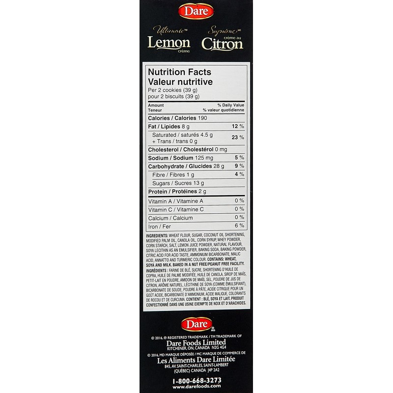 Dare Ultimate Lemon Creme Filled Cookies, 290g/10.2oz, (Imported from Canada)
