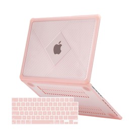 MOSISO Compatible with MacBook Pro 14 inch Case 2025-2021 M4 M3 M2 M1 A3112 A3185 A3401 A2918 A2992 A2779 A2442, Anti-Cracking Heavy Duty Streak Geometric TPU Bumper Hard Case & Keyboard Cover, Pink