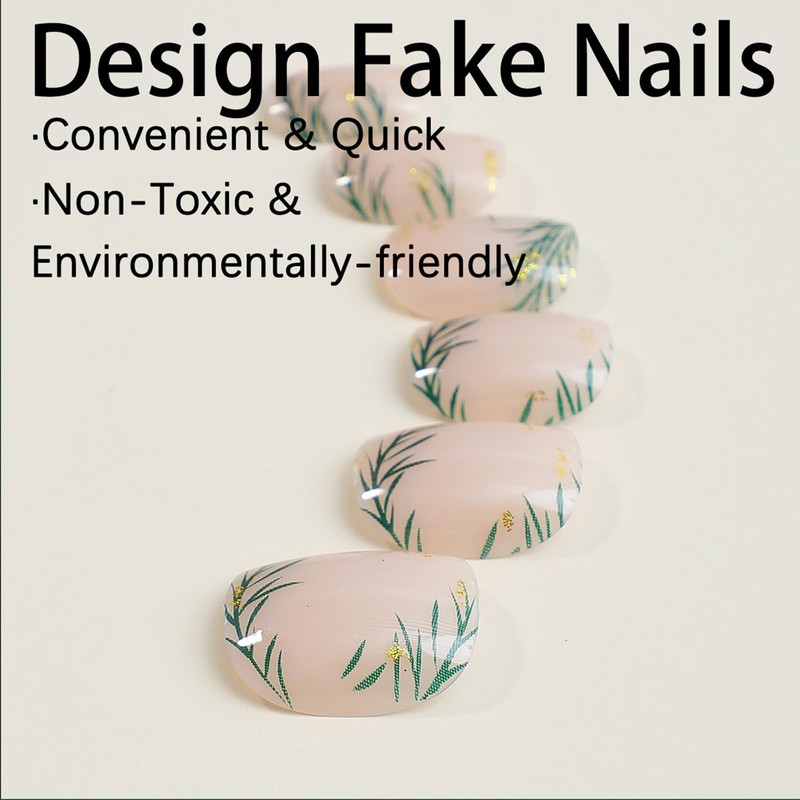 Christmas Press on Nails Short Square, 24Pcs Cute Fake Nails