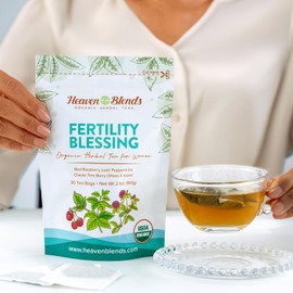 Heaven Blends Fertility Blessing Tea for Women – Red Raspberry Leaf, Peppermint, Chaste Tree Berry (Vitex), Red Clover, Nettle & Licorice – USDA Organic, Caffeine-Free, Sugar-Free, 30 Sachets