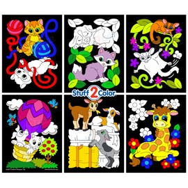 Stuff2Color Baby Animals - Pack of 6 Fuzzy Velvet Coloring Posters