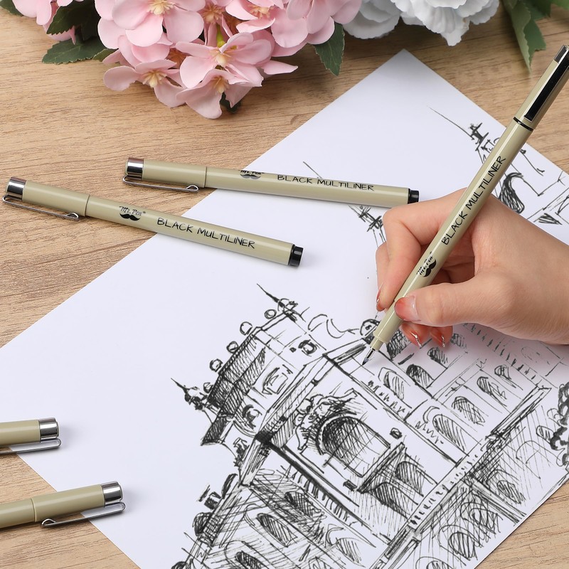 Mr. Pen- Drawing Pens for Artists, 8 Pack, Black Multiliner,
