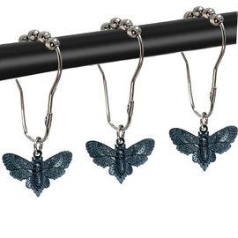 Xinhw Gothic Shower Curtain Hooks, Vintage Skull Moth Gothic Bathroom Decor Metal Butterfly Decorative Shower Curtain Rings