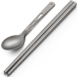 Zumyzu Pure Titanium Chopsticks Spoons Set, Lightweight Durable Ti Flatware Set, Kitchen Tableware Cutlery Set for Home Restaurant Outdoor, Camping Portable Reusable Travel Utensils Dishwasher Safe