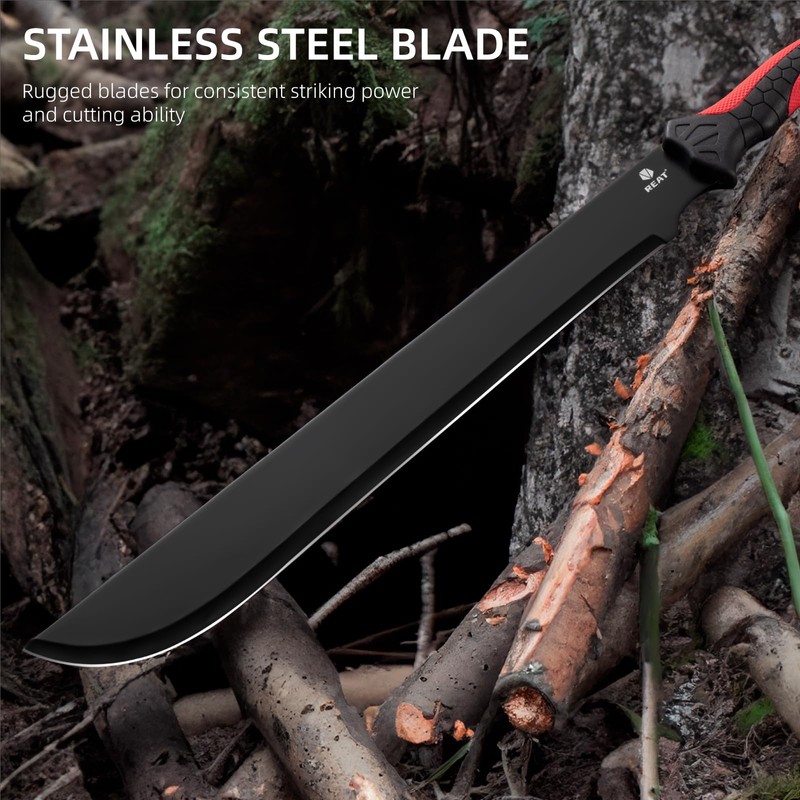 REAT Gardening Heavy Duty Machete,24" Full Tang Machete with Shaeth,Ergonomic