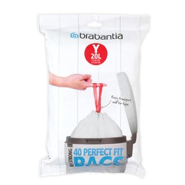 Brabantia PerfectFit Bolsas, Dispensador, Y 20L, 40 unidades, 20 litros/Talla Y, Blanco, 40 unidades