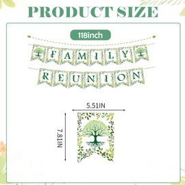 EngoEagle Family Reunion Decorations, 2 Pcs Family Tree Reunion Paper Banners, Familes Gathering Bunting Banner Party Supplies, Happiness Gathering Paper Bunting for Home (Green)