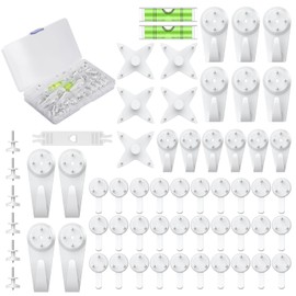 Uniclife 60 Pcs Picture Hangers Hanging Kit for Hard Walls, Picture Hooks, Non-Trace Concrete Wall Hooks with Nails, White Picture Hangers Stucco Hooks for Photo Frame, Painting and Art