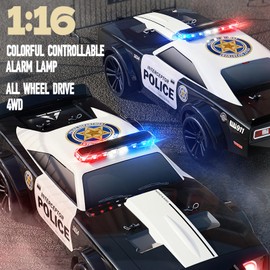 GoolRC RC Drift Car, 1:16 Scale Remote Control Car, 35KPH 4WD High Speed RC Cars with LED Lights, Extra Drifting Tires, Fast Racing Police Vehicle Model for Adults (2 Batteries)
