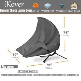 HWmatyCover 73 Inch Patio Hanging Chaise Lounge and Stand Cover with Zipper Waterproof Outdoor Curved Steel Hammock Lounge Swing Chair Covers