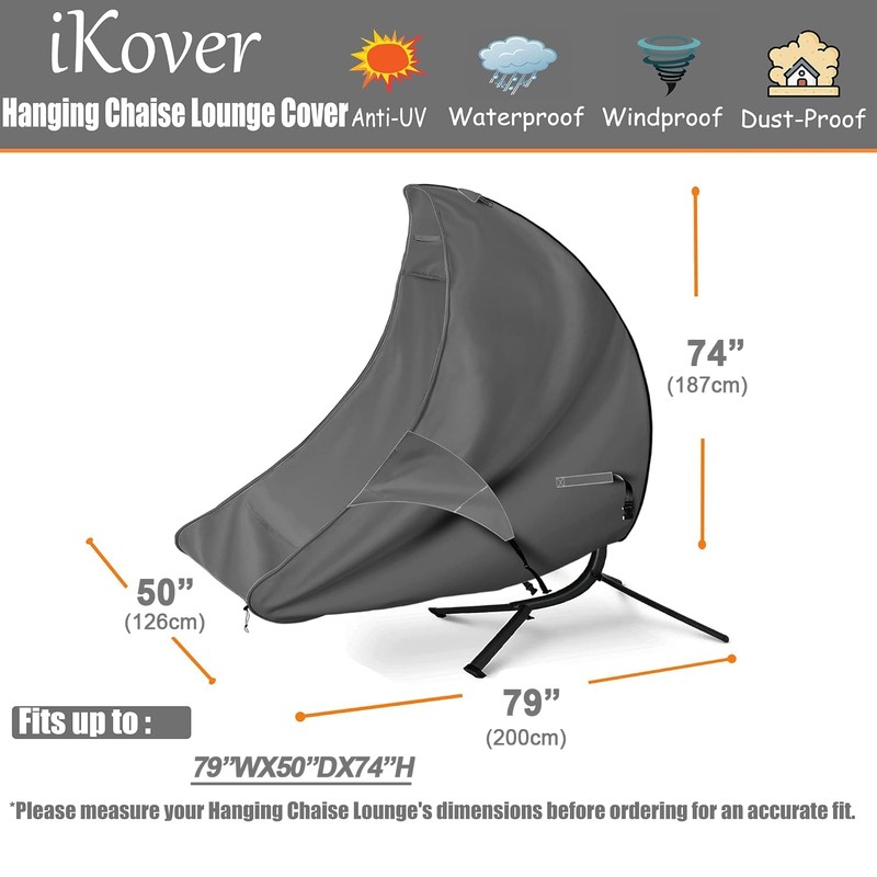 HWmatyCover 73 Inch Patio Hanging Chaise Lounge and Stand Cover