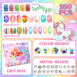 BYMORE DIY Charm Bracelet Making Kit Crafts Jewelry Beads for Girls Age 8-12 Unicorn & Mermaid Gifts for 5 6 7 8 9 10 11 12 Year Old Teenage Birthday Christmas Stocking Stuffer