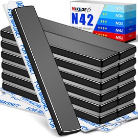 MIKEDE N42 Extra Strong Magnets, 12 Pack Black High Power Neodymium Magnets Heavy Duty Bar Magnets with Double-Sided Adhesive, Powerful Rectangular Magnets for Fridge, Garage - 2.36 x 0.39 x 0.12in