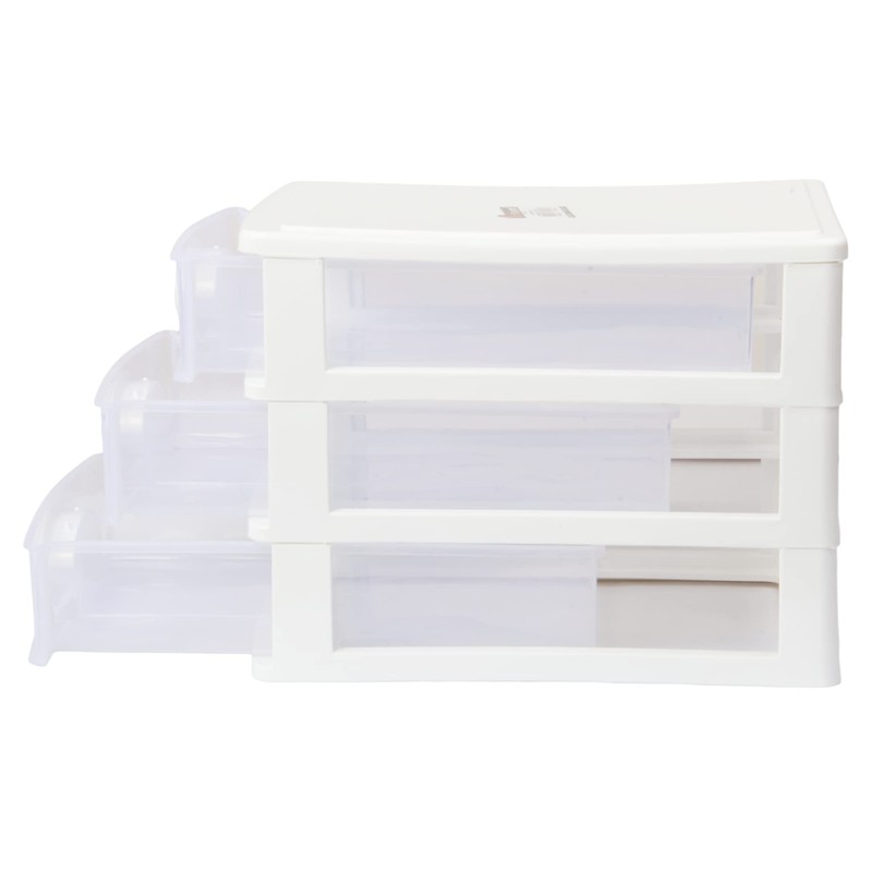 Mini 3 Tier Storage Unit with Drawers. Tabletop Storage Tower.