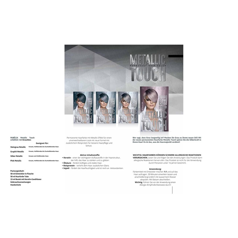 Rubélia Metallic Touch Permanent Hair Colour, Metallic Graphite, Pack of