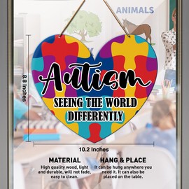 Autism Awareness Wall Door Sign, Inspirational Autism Sign Nursery Classroom Baby Kids Bedroom Wood Hanging Wall Decor Sign Plaque, Motivational Gifts for Autism Child, Seeing The World Differently