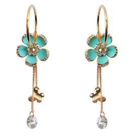 Navachi 18k Gold Plated Blue Enamel Flower Crystal Chain Clear Zircon Az2900e Hoop Earrings(dia. 2.5cm)