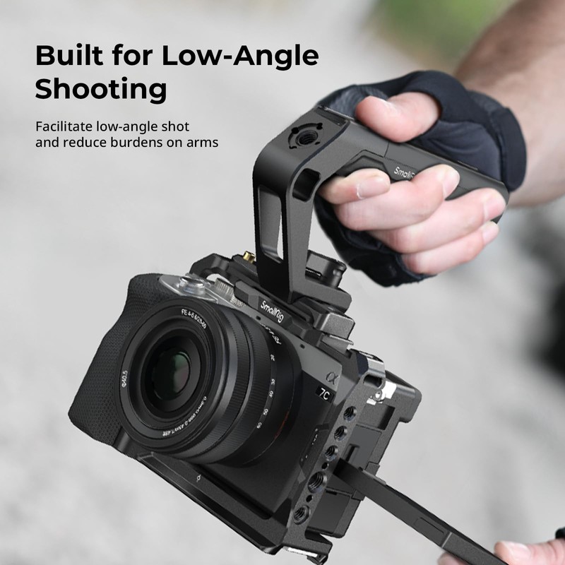 SMALLRIG 軽量NATOクランプトップハンドル 小型カメラトップグリップわずか119g ARRI用の位置決め穴付きハンドグリップとコールドシューマウント2つ NATOレール内蔵カメラケージ用 5977