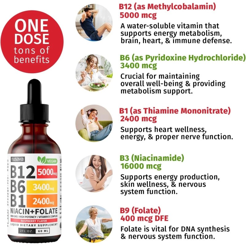 2 Pack Vitamin B12 and B6 Liquid Drops B12 Sublingual