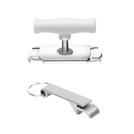 1 Stainless Steel Can Opener and 1 Keychain Bottle Opener, Rotating Cap Opener, Labor-Saving Cap Opener, Multifunctional Can Opener, Suitable for Condiment Bottles and Canned Fruits