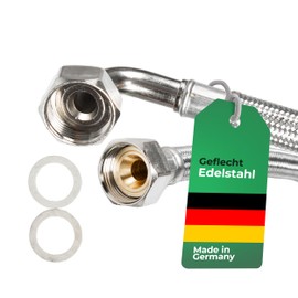 H2O-Flex Aquastop Extension Inlet Hose 2 m for Washing Machine or Dishwasher Kink-Resistant DN13 Reinforced Hose with 3/4 Inch Connections (Nut x Union Bend) and Stainless Steel Braided Aquastop Extension
