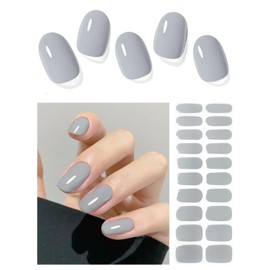 AutyaMee Semi Cured Gel Nail Strips (Gray)-20 PCS Gel Nail Stickers | Gel Nail Wraps | UV Light Required, Salon Quality & Easy To Use