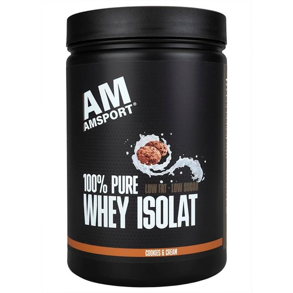 AMSPORT® High Premium Whey Protein, Cookies & Cream, 700 g, High-Quality Protein Powder with Low Sugar and Low Fat, Protein Powder for Muscle Building and Muscle Preservation, Whey Isolate