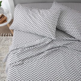 Martex 225 Thread Count Cotton Rich 3 Piece Twin Bed Sheet Set - Twin Sheet Set - 1 Fitted Sheet, 1 Flat Sheet, 1 Pillowcase - Soft – Durable – Wrinkle Resistant Chevron Sheet Set (Twin, Chevron)