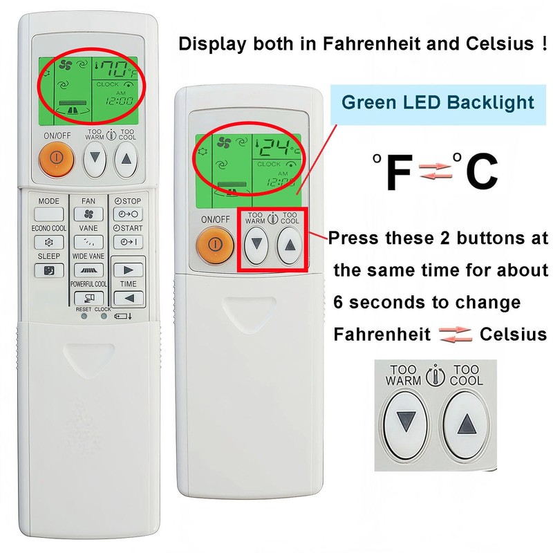 Replacement for Mitsubishi Electric Mr Slim Air Conditioner Remote Control