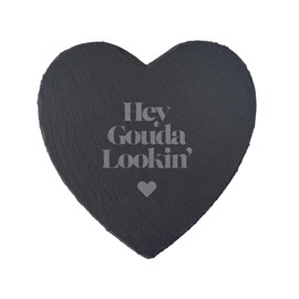CGB Giftware | Heart Slate Cheeseboard - 'Hey Gouda Lookin' | Gift Boxed | Entertaining | Dinner Parties | Rustic Slate | GB08032