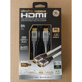 GE Gold Plated HDMI Cable 8K UHDR Ultra High-Speed 8 ft 2.4m 48GBPS Dynamic 4K