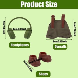Tinoaly 17cm Doll Clothes Set, Fashionable Plush Doll Outfits Includes Overalls Shoes & Headphones Cute Accessories for 15cm & 17cm Toy Figure Decoration (Green)