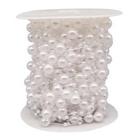 INSPIRELLE 99 Feet White Christmas Tree Beads Artificial Pearls Beads Garland Chain Plastic Bead Roll for DIY Christmas Wedding Decoration