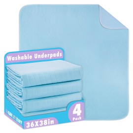 Bunlitent Washable Underpads, 36"x38", 4 Pack, Blue, Incontinence Bed Pads