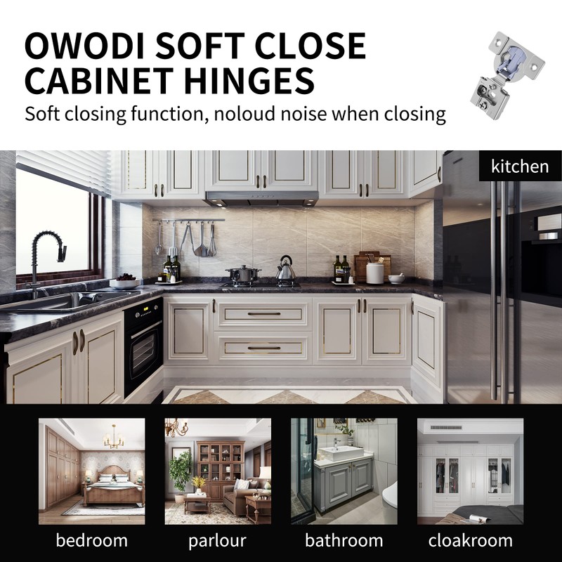 OWODI 40 Pack Soft Close Cabinet Hinges 1/2 inch Overlay