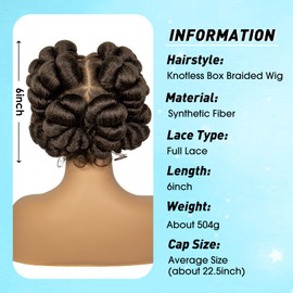 A ANYTIME Transparent Full Lace Braided Wigs Short Cute Handmade Bantu Synthetic Braided Lace Wigs with Baby Hair Knotless Braiding Hair Wigs For Black Women(1B/30)