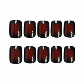 MISUD Press on Nails - Short Square Glue on Nails with Goth Red Black, Acrylic Gothic Vampire Design 24 pcs