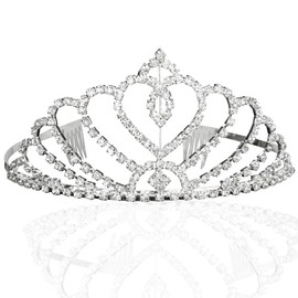 Bridal Wedding Princess Tiara Crown With Blooming Crystal Rhinestone Hearts