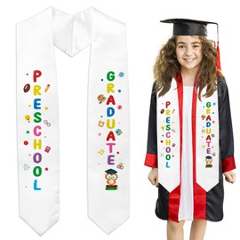 On-Airstore 2025 Preschool Graduation Sash Graduation Printed White Stole Unisex Preschool Graduation Colorful Words Stole Double Sided Graduation Satin Sash Graduation Decoration