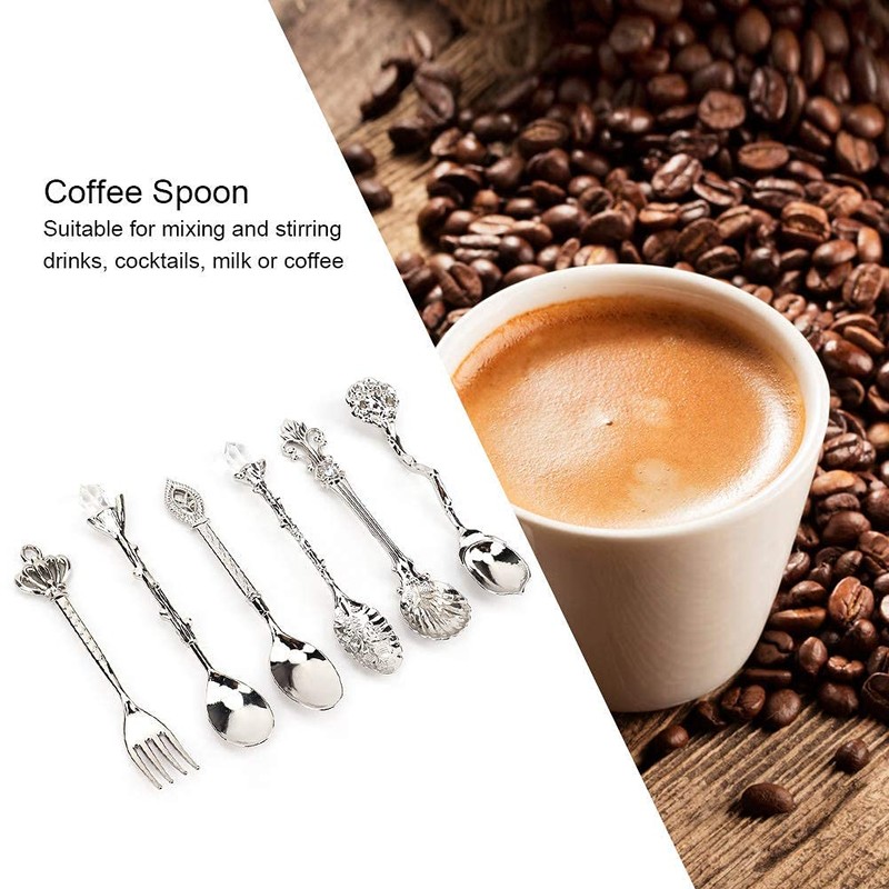 6 Pcs/Set Vintage Carved Coffee Spoons Teaspoons Retro Zinc Alloy