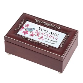 Cottage Garden You are Beautiful Bird on Branch Rosewood Finish Jewelry Music Box Plays You are My Sunshine